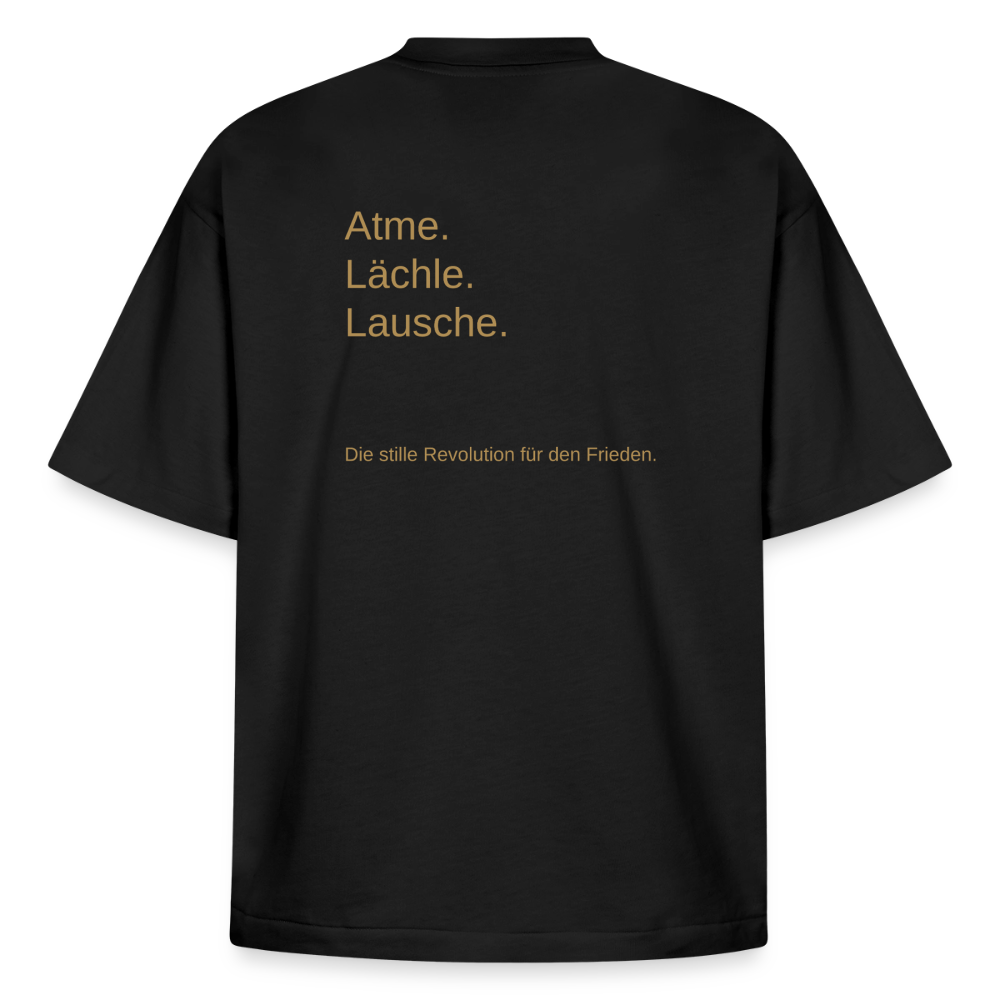 Heavyweight Unisex Bio T-Shirt "Atme Lächle Lausche" - Schwarz