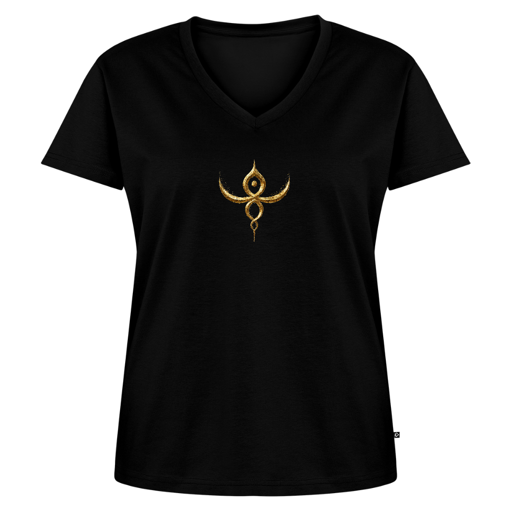 Frauen Bio-T-Shirt mit V-Ausschnitt "Heilige Kraft" - Schwarz