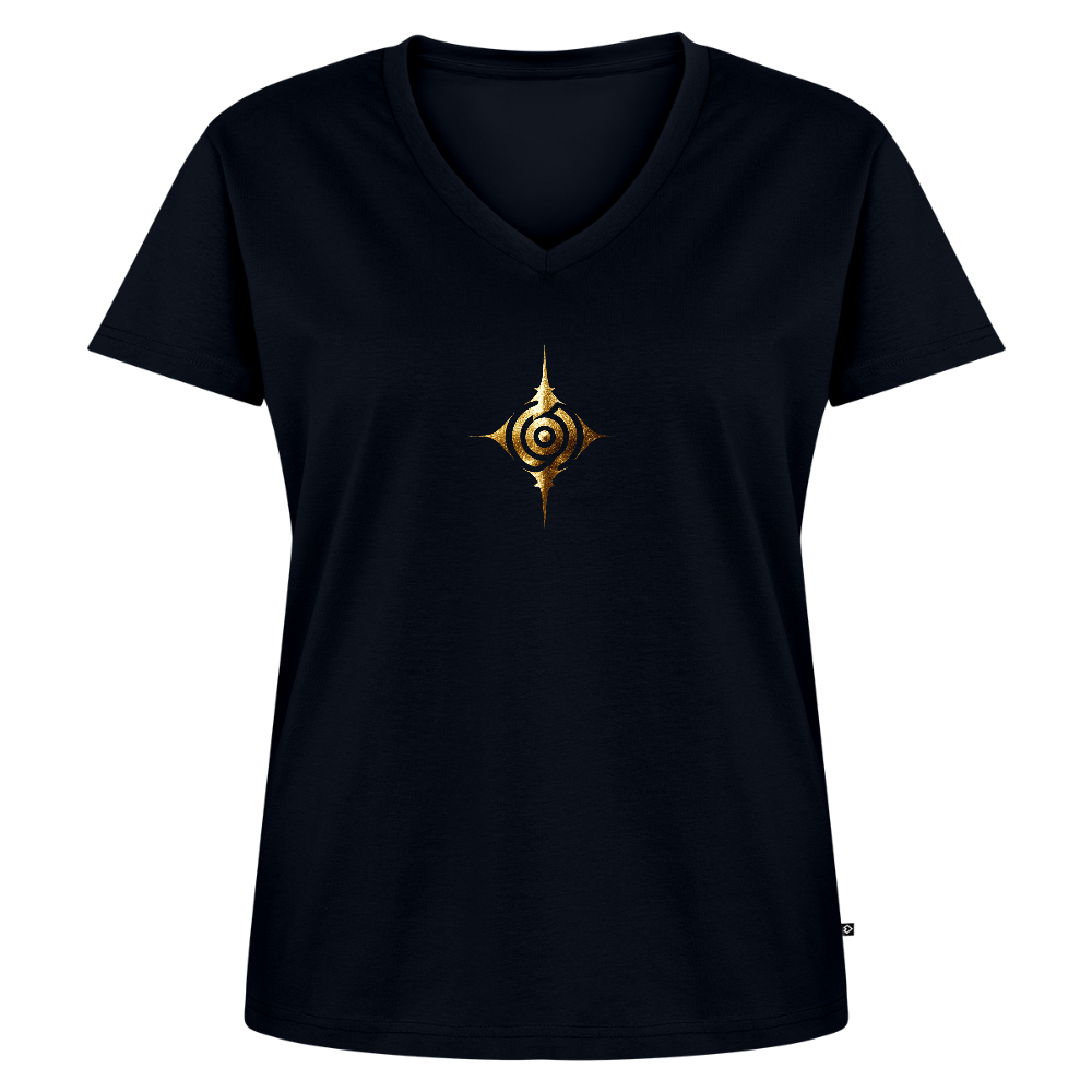Frauen Bio-T-Shirt mit V-Ausschnitt "Tiefe Sicherheit" - Navy