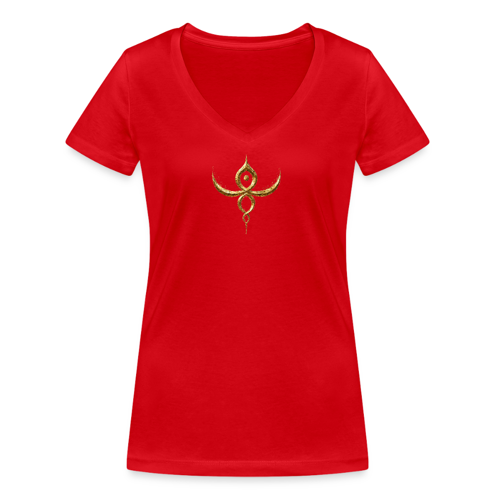 Frauen Bio-T-Shirt mit V-Ausschnitt "Heilige Kraft" - Rot