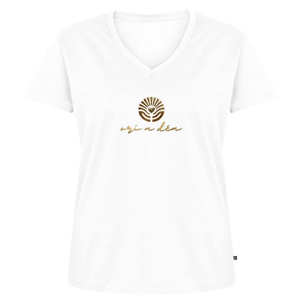 Frauen Bio-T-Shirt mit V-Ausschnitt "ORI A DÉA" - Weiß