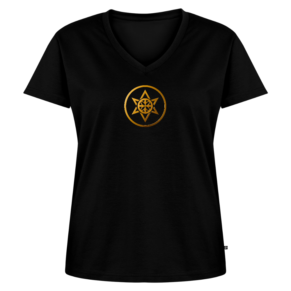 Frauen Bio-T-Shirt mit V-Ausschnitt "Wandel" - Schwarz