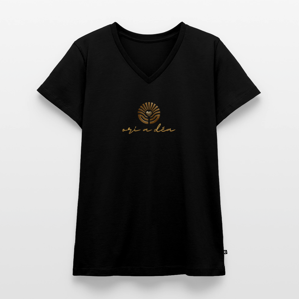 Frauen Bio-T-Shirt mit V-Ausschnitt "ORI A DÉA" - Schwarz