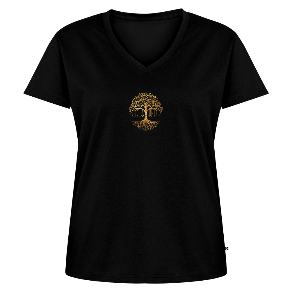 Frauen Bio-T-Shirt mit V-Ausschnitt "Weltenbaum" - Schwarz