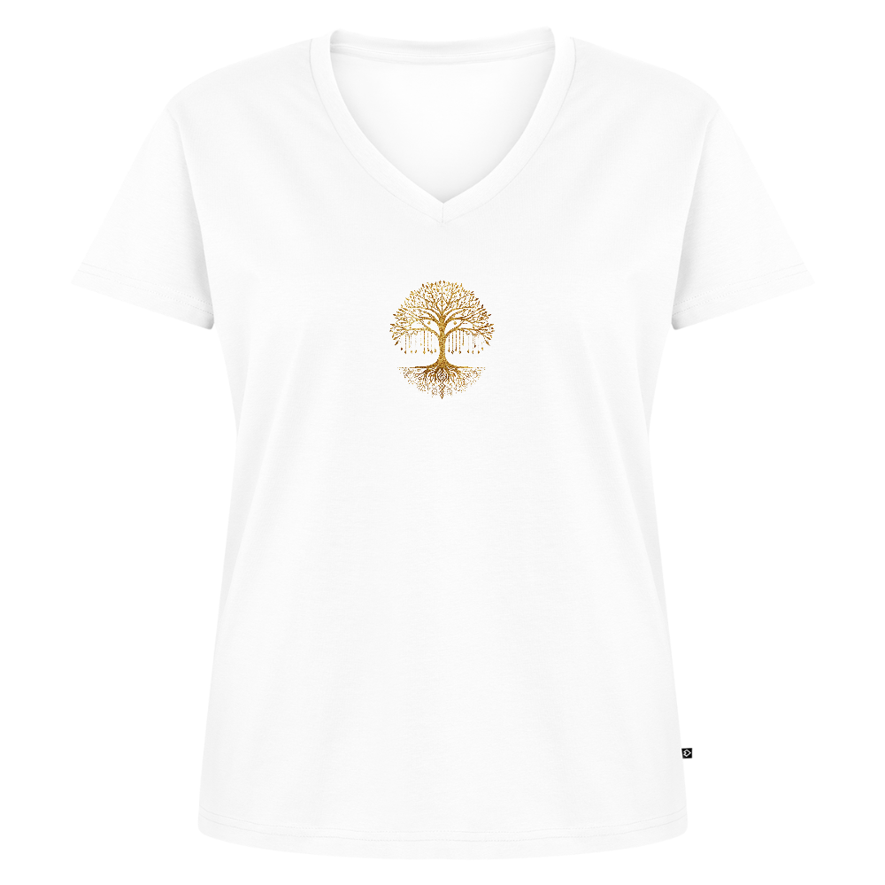 Frauen Bio-T-Shirt mit V-Ausschnitt "Weltenbaum" - Weiß