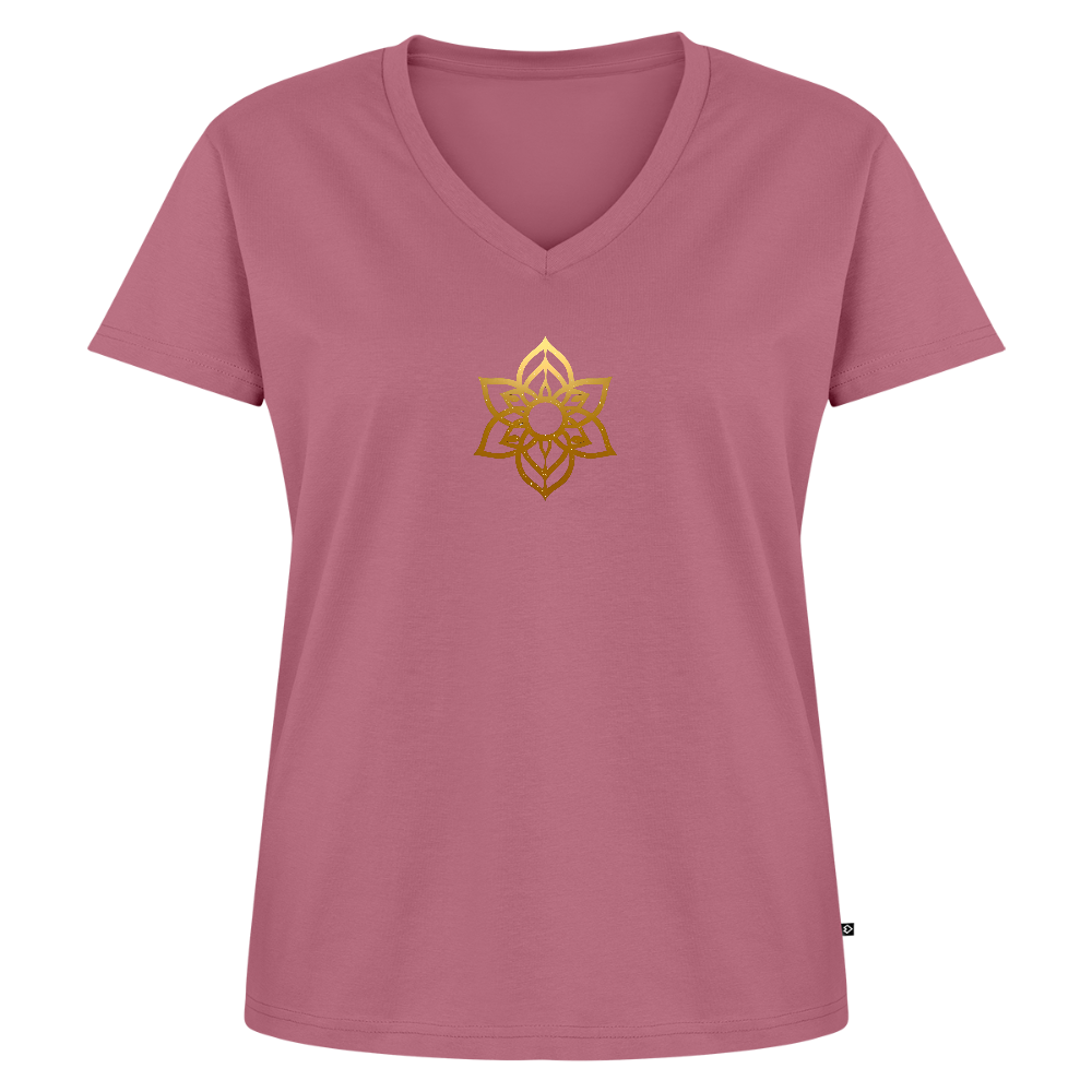 Frauen Bio-T-Shirt mit V-Ausschnitt "Achtsamkeit" - Mauve