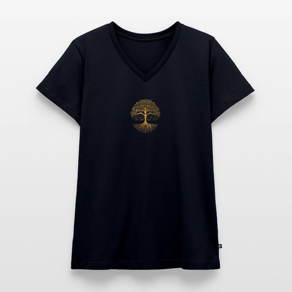 Frauen Bio-T-Shirt mit V-Ausschnitt "Weltenbaum" - Navy