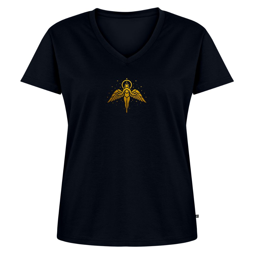 Frauen Bio-T-Shirt mit V-Ausschnitt "Ganzheit" - Navy