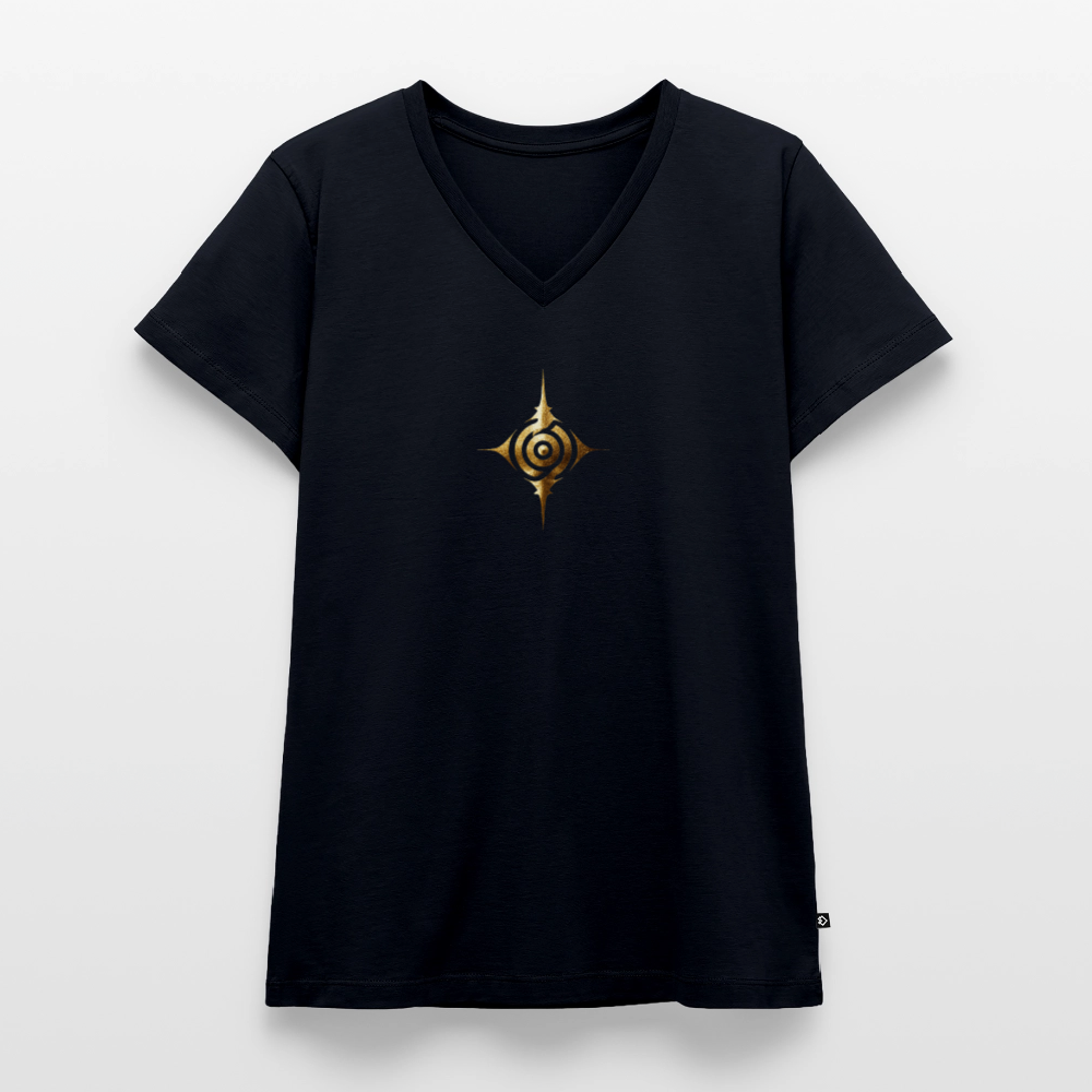 Frauen Bio-T-Shirt mit V-Ausschnitt "Tiefe Sicherheit" - Navy