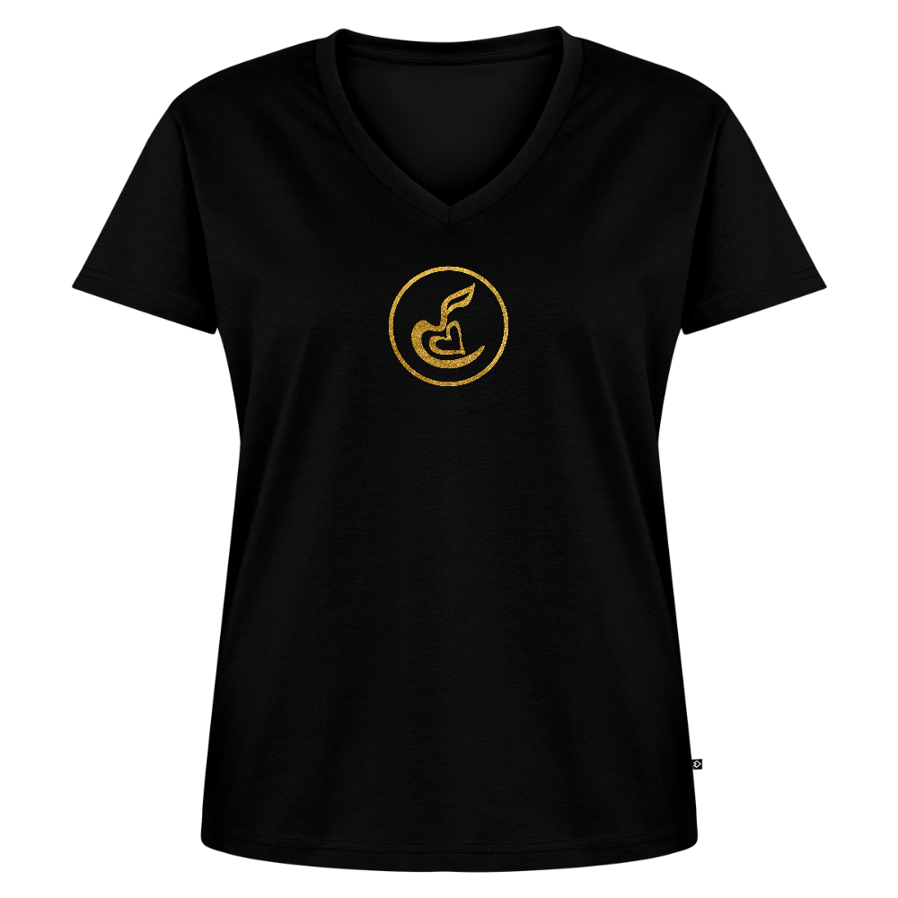 Frauen Bio-T-Shirt mit V-Ausschnitt "Wunderfülle" - Schwarz