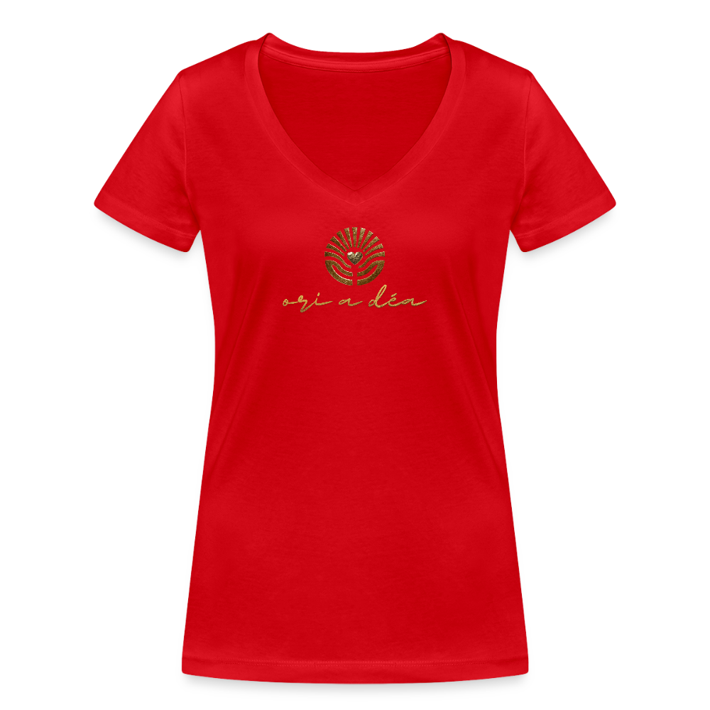 Frauen Bio-T-Shirt mit V-Ausschnitt "ORI A DÉA" - Rot