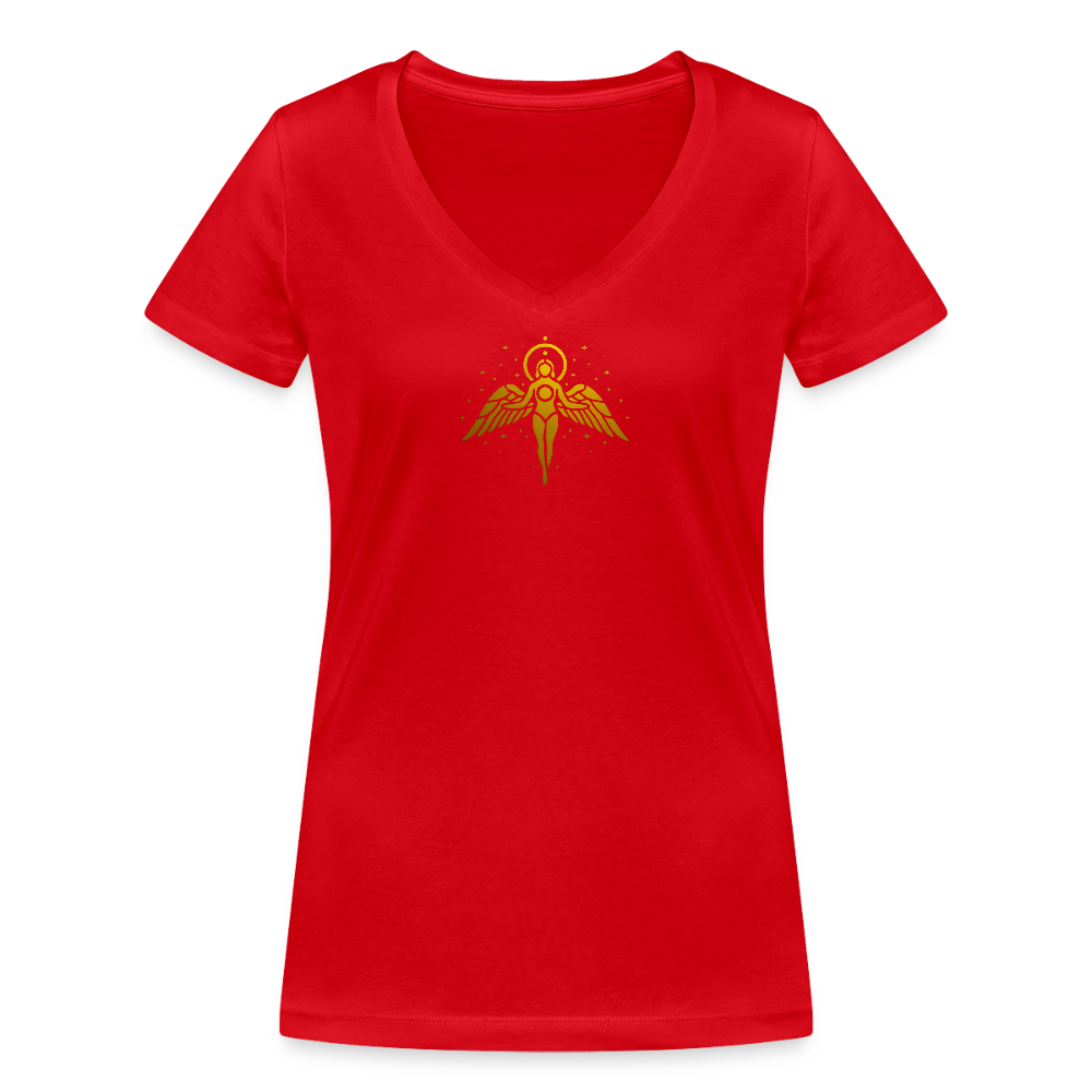 Frauen Bio-T-Shirt mit V-Ausschnitt "Ganzheit" - Rot