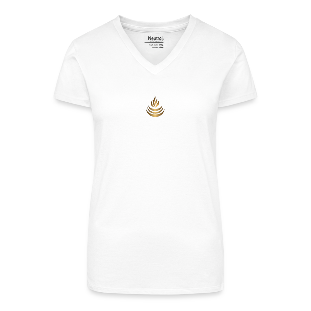 chiSign Quantenheilsymbol "Reichtum & Erfolg" Druck VS/RS Bio Frauen T-Shirt mit V-Ausschnitt - Weiß