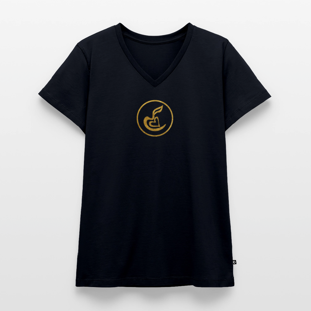 Frauen Bio-T-Shirt mit V-Ausschnitt "Wunderfülle" - Navy