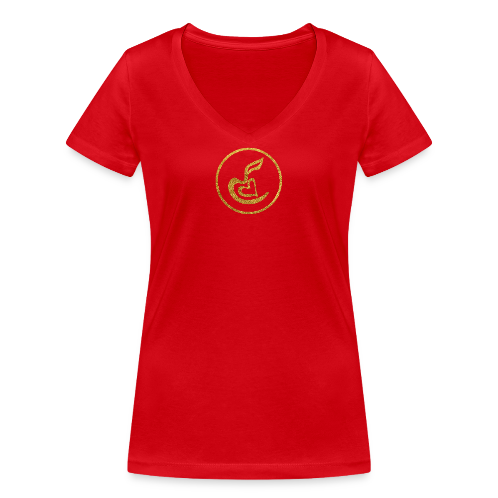 Frauen Bio-T-Shirt mit V-Ausschnitt "Wunderfülle" - Rot