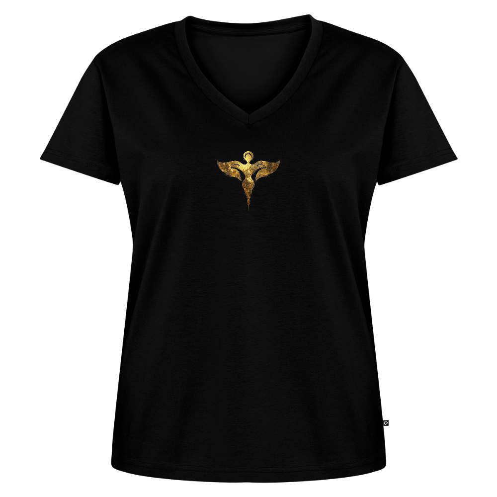 Frauen Bio-T-Shirt mit V-Ausschnitt "Gaia" - Schwarz