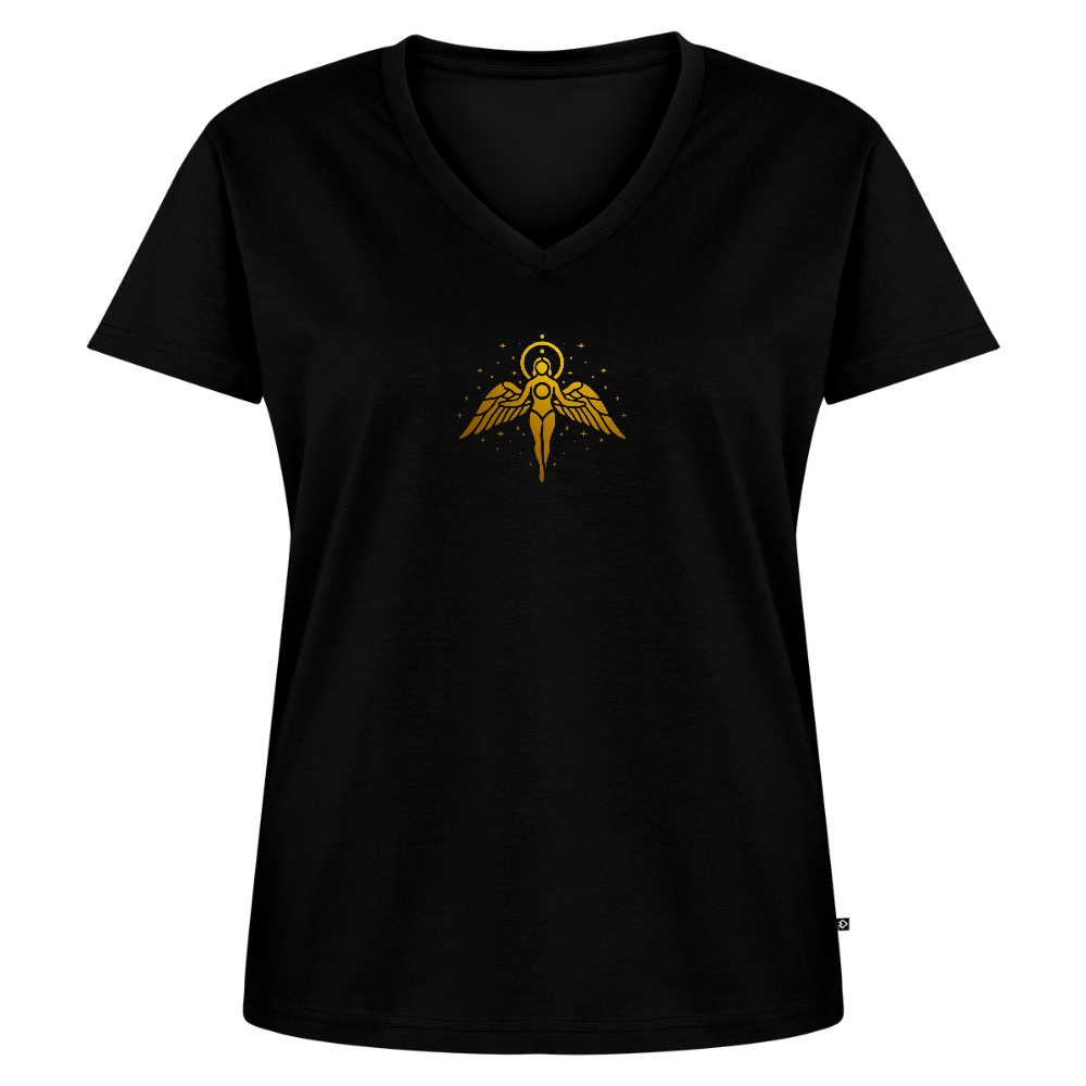 Frauen Bio-T-Shirt mit V-Ausschnitt "Ganzheit" - Schwarz