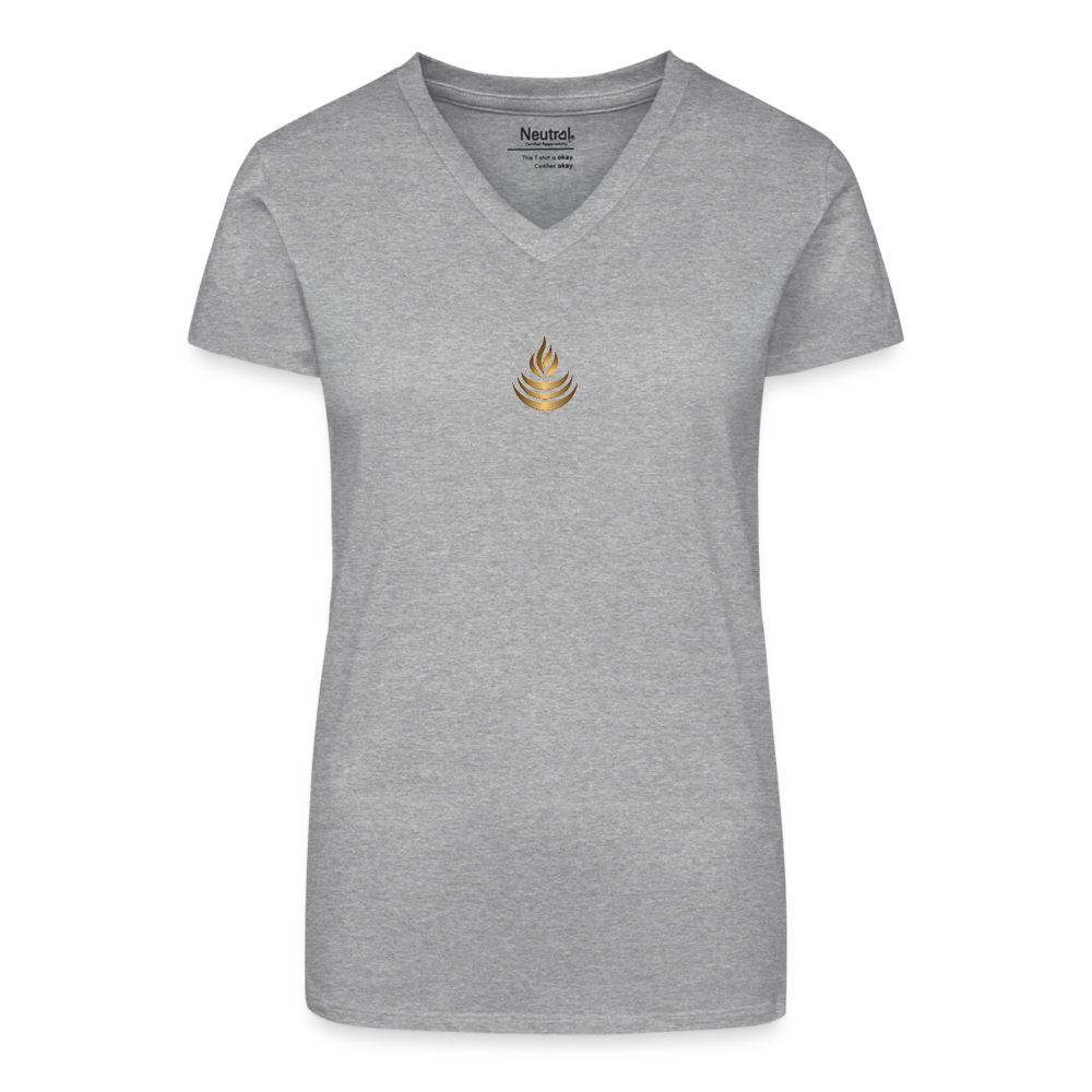 chiSign Quantenheilsymbol "Reichtum & Erfolg" Druck VS/RS Bio Frauen T-Shirt mit V-Ausschnitt - Grau meliert