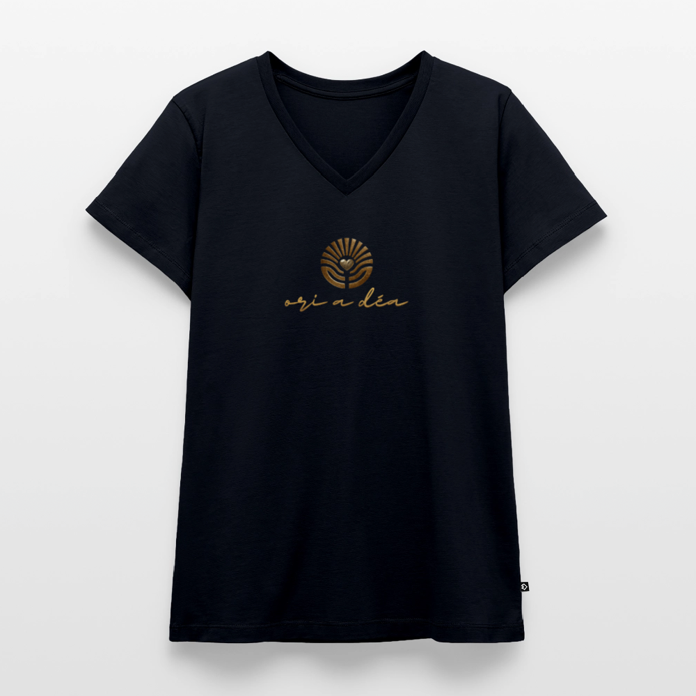 Frauen Bio-T-Shirt mit V-Ausschnitt "ORI A DÉA" - Navy