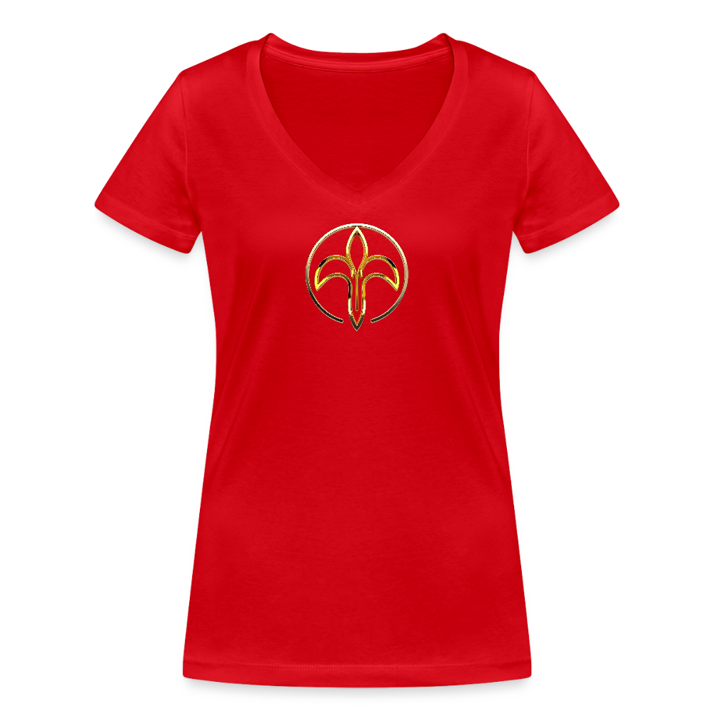 Frauen Bio-T-Shirt mit V-Ausschnitt "Energiefluss" - Rot