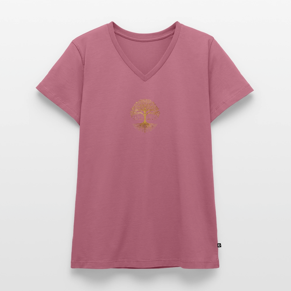 Frauen Bio-T-Shirt mit V-Ausschnitt "Weltenbaum" - Mauve