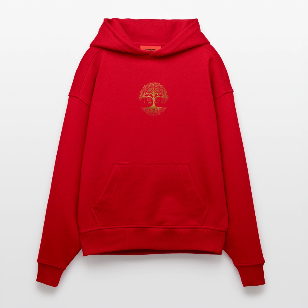 Heavyweight Oversized Organic Hoodie "Weltenbaum" Made in EU - Rot