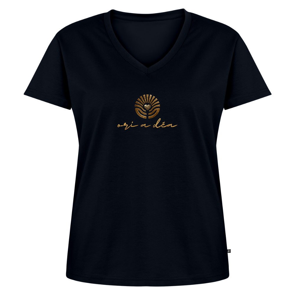 Frauen Bio-T-Shirt mit V-Ausschnitt "ORI A DÉA" - Navy