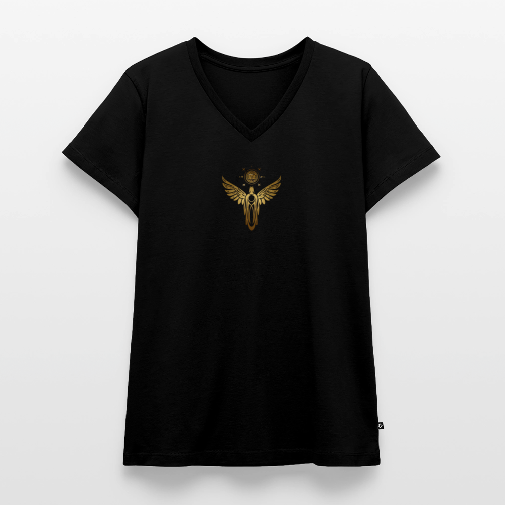 Frauen Bio-T-Shirt mit V-Ausschnitt "Einssein mit der Quelle" - Schwarz