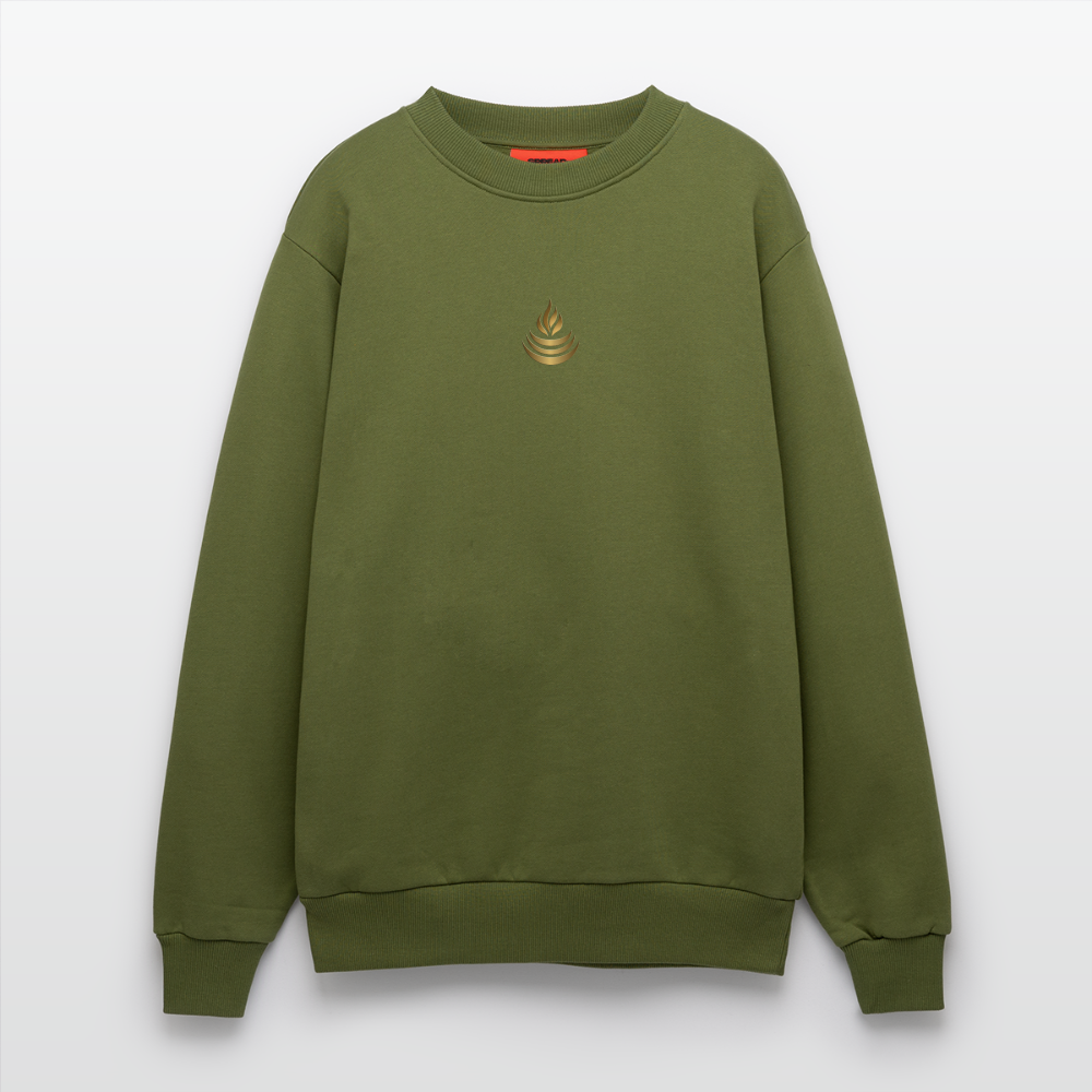 chiSign Quantenheilsymbol "Reichtum & Erfolg" Druck VS/RS Organic Relaxed Crew Neck Made in EU - MOSS GREEN