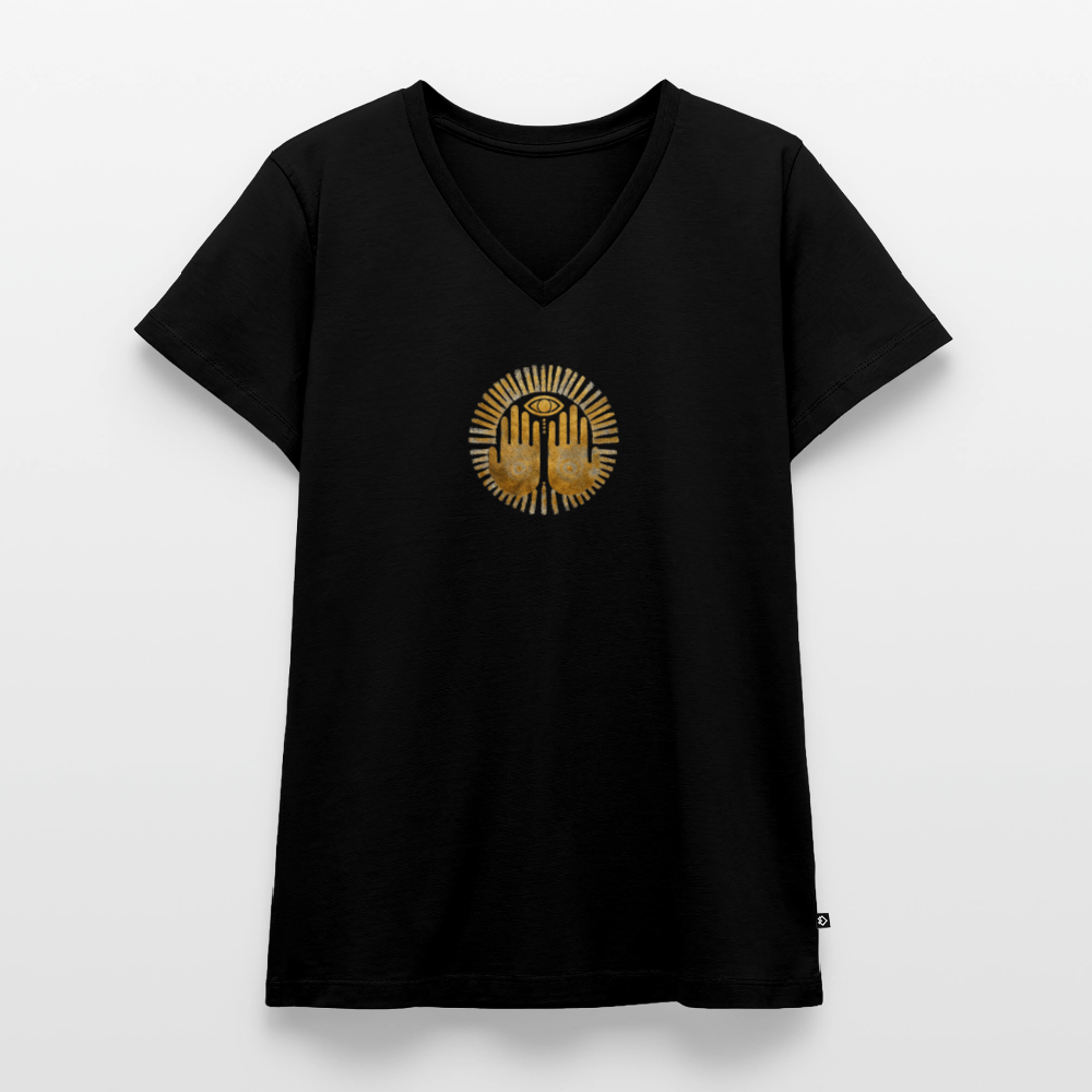 Frauen Bio-T-Shirt mit V-Ausschnitt "An'Anasha" - Schwarz