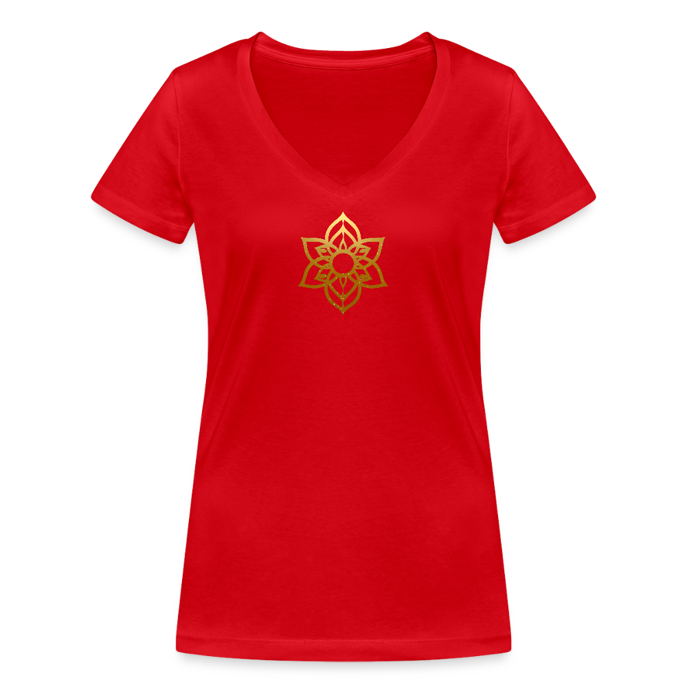 Frauen Bio-T-Shirt mit V-Ausschnitt "Achtsamkeit" - Rot