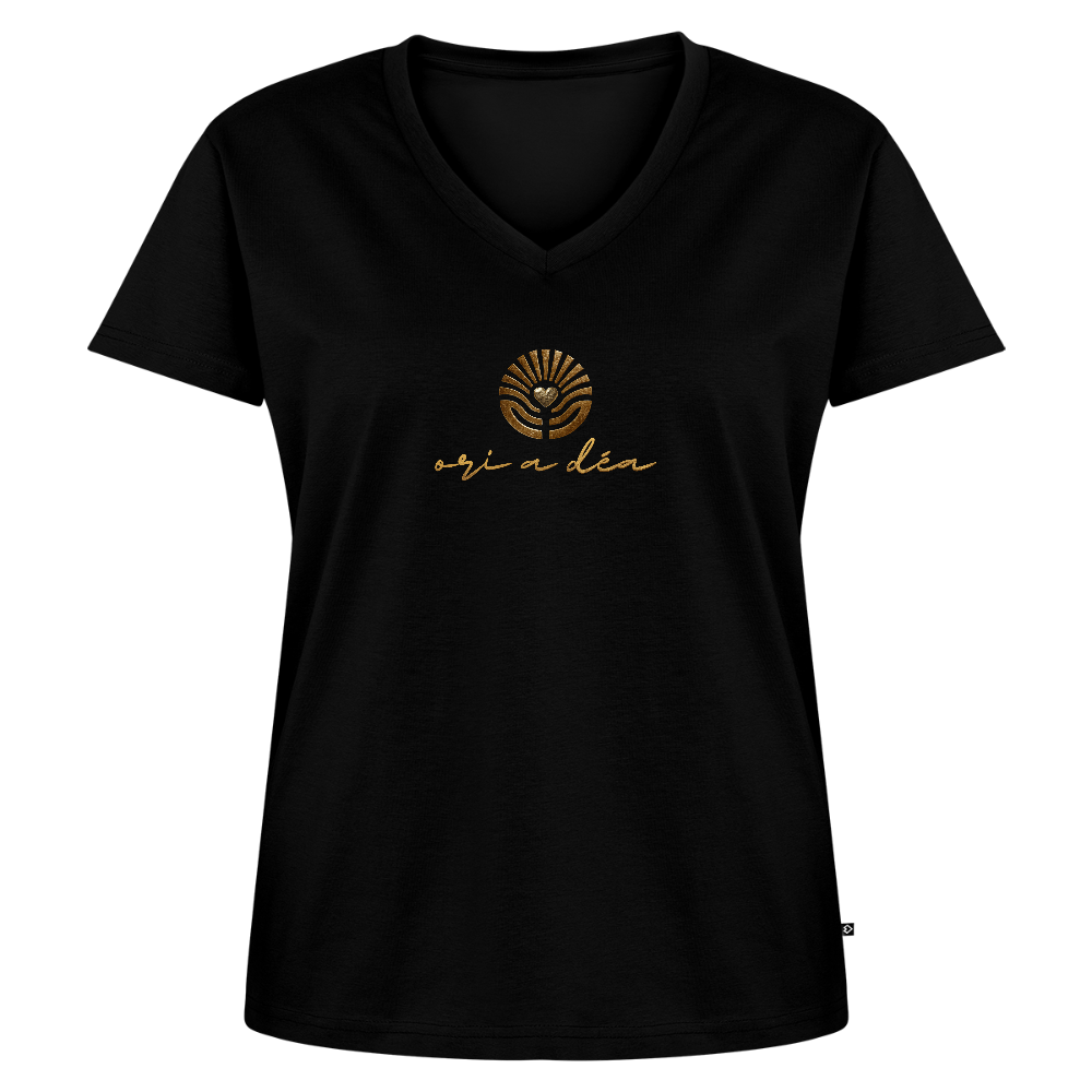 Frauen Bio-T-Shirt mit V-Ausschnitt "ORI A DÉA" - Schwarz