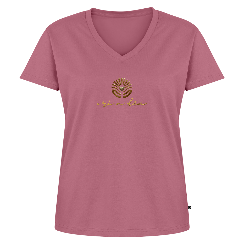 Frauen Bio-T-Shirt mit V-Ausschnitt "ORI A DÉA" - Mauve