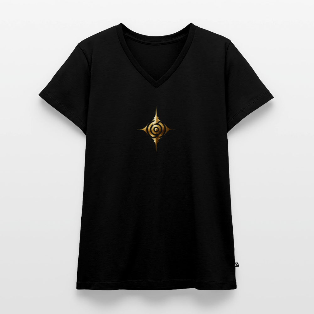 Frauen Bio-T-Shirt mit V-Ausschnitt "Tiefe Sicherheit" - Schwarz