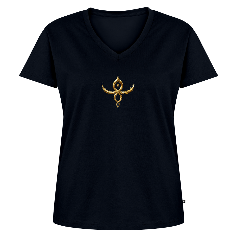 Frauen Bio-T-Shirt mit V-Ausschnitt "Heilige Kraft" - Navy