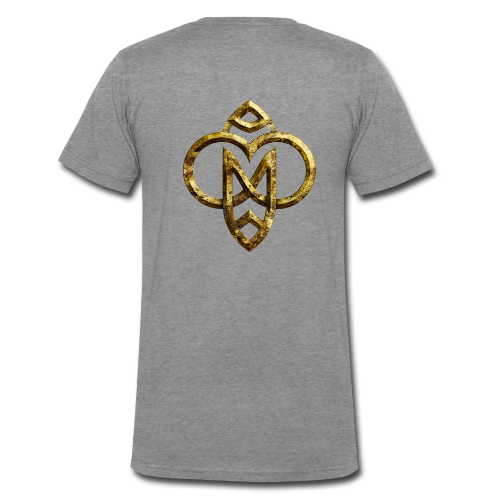 Männer Bio-T-Shirt mit V-Ausschnitt "Die höchste Monade" Druck vorne & hinten - Dunkelgrau meliert