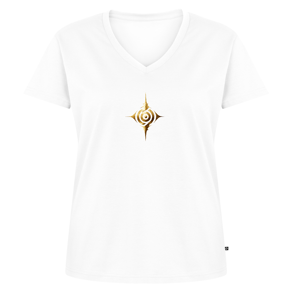Frauen Bio-T-Shirt mit V-Ausschnitt "Tiefe Sicherheit" - Weiß