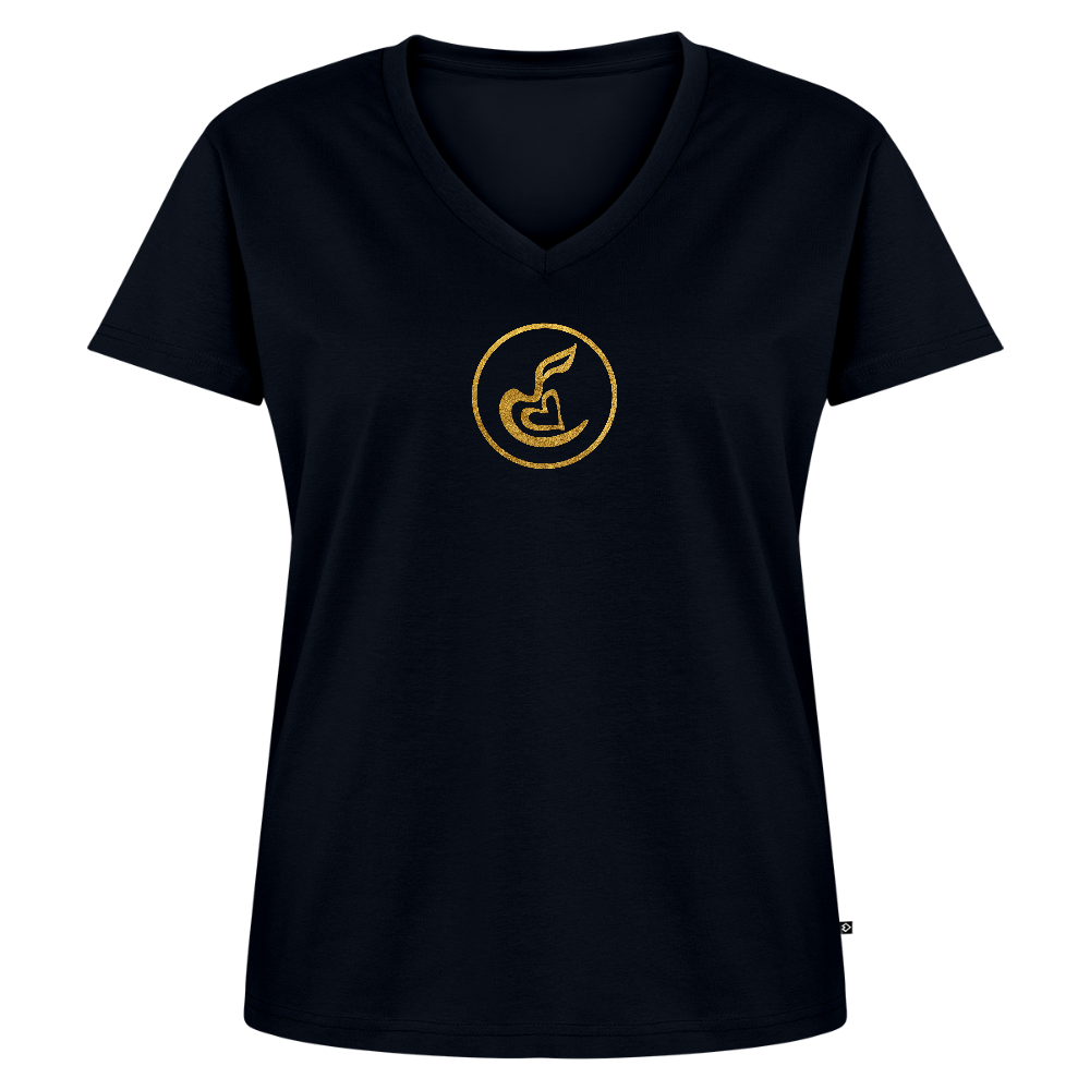 Frauen Bio-T-Shirt mit V-Ausschnitt "Wunderfülle" - Navy