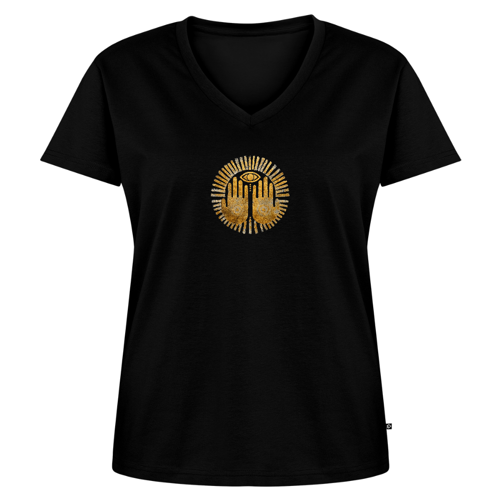 Frauen Bio-T-Shirt mit V-Ausschnitt "An'Anasha" - Schwarz