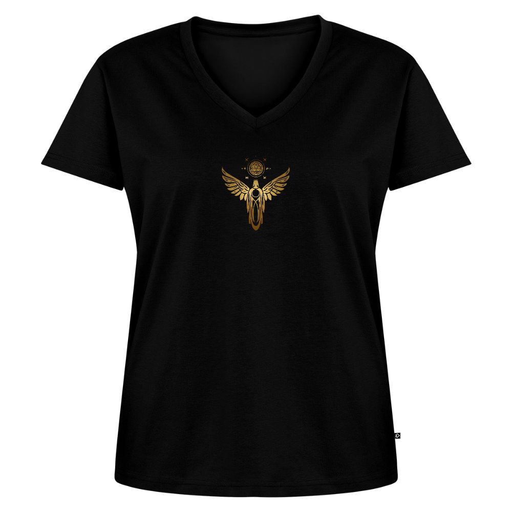 Frauen Bio-T-Shirt mit V-Ausschnitt "Einssein mit der Quelle" - Schwarz