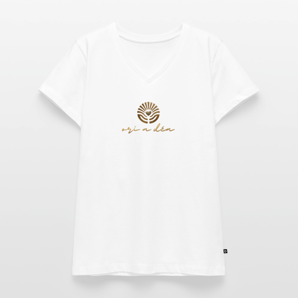 Frauen Bio-T-Shirt mit V-Ausschnitt "ORI A DÉA" - Weiß