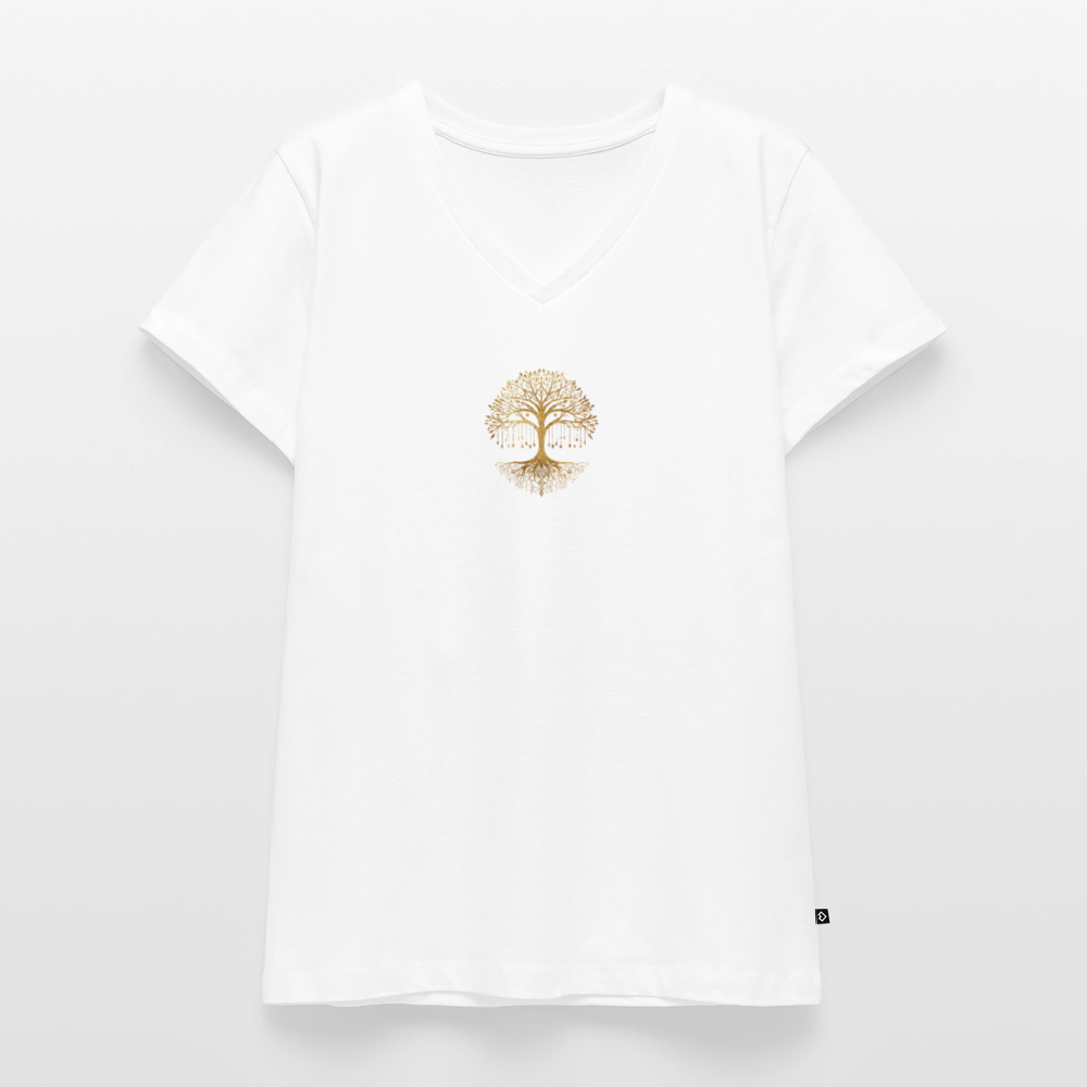 Frauen Bio-T-Shirt mit V-Ausschnitt "Weltenbaum" - Weiß