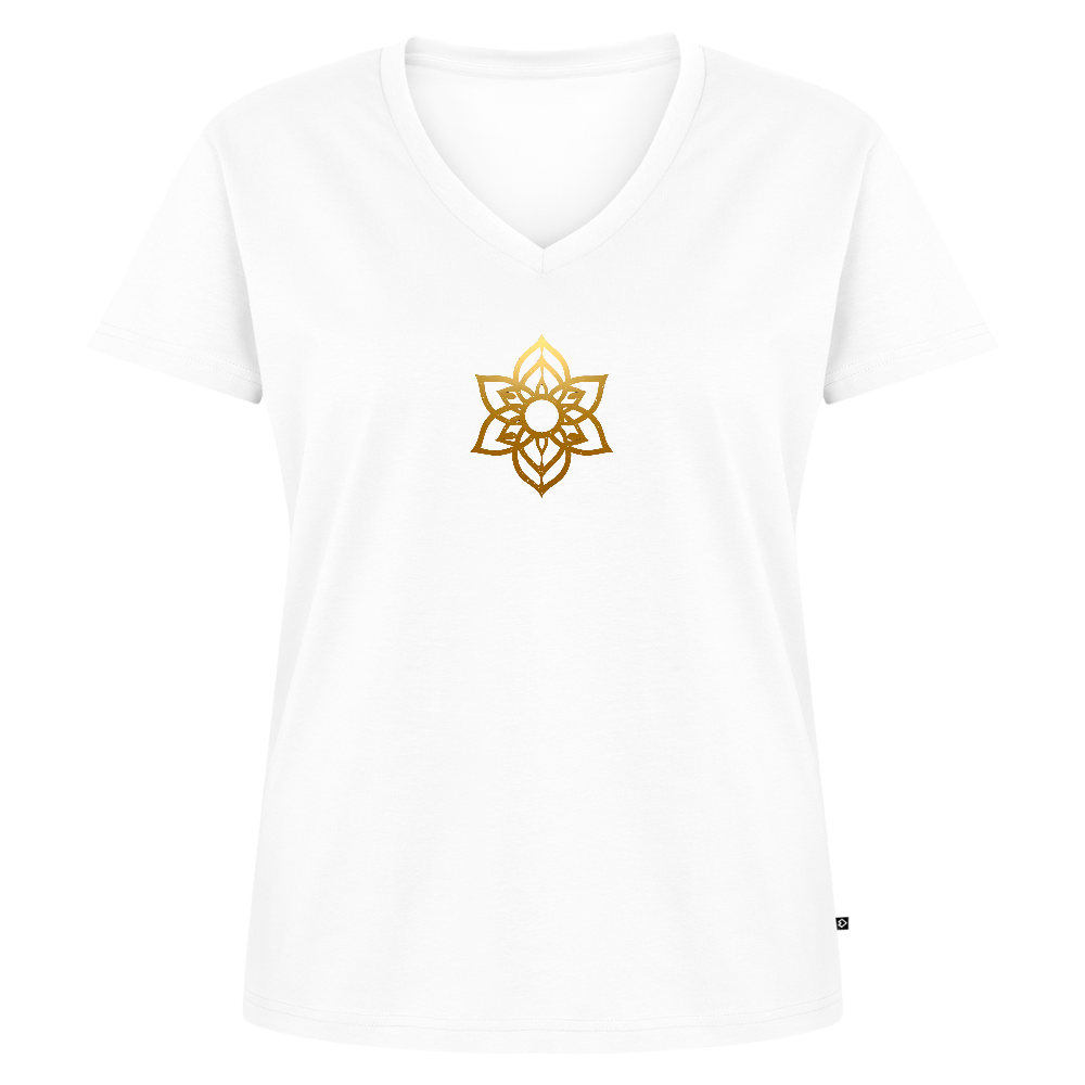 Frauen Bio-T-Shirt mit V-Ausschnitt "Achtsamkeit" - Weiß
