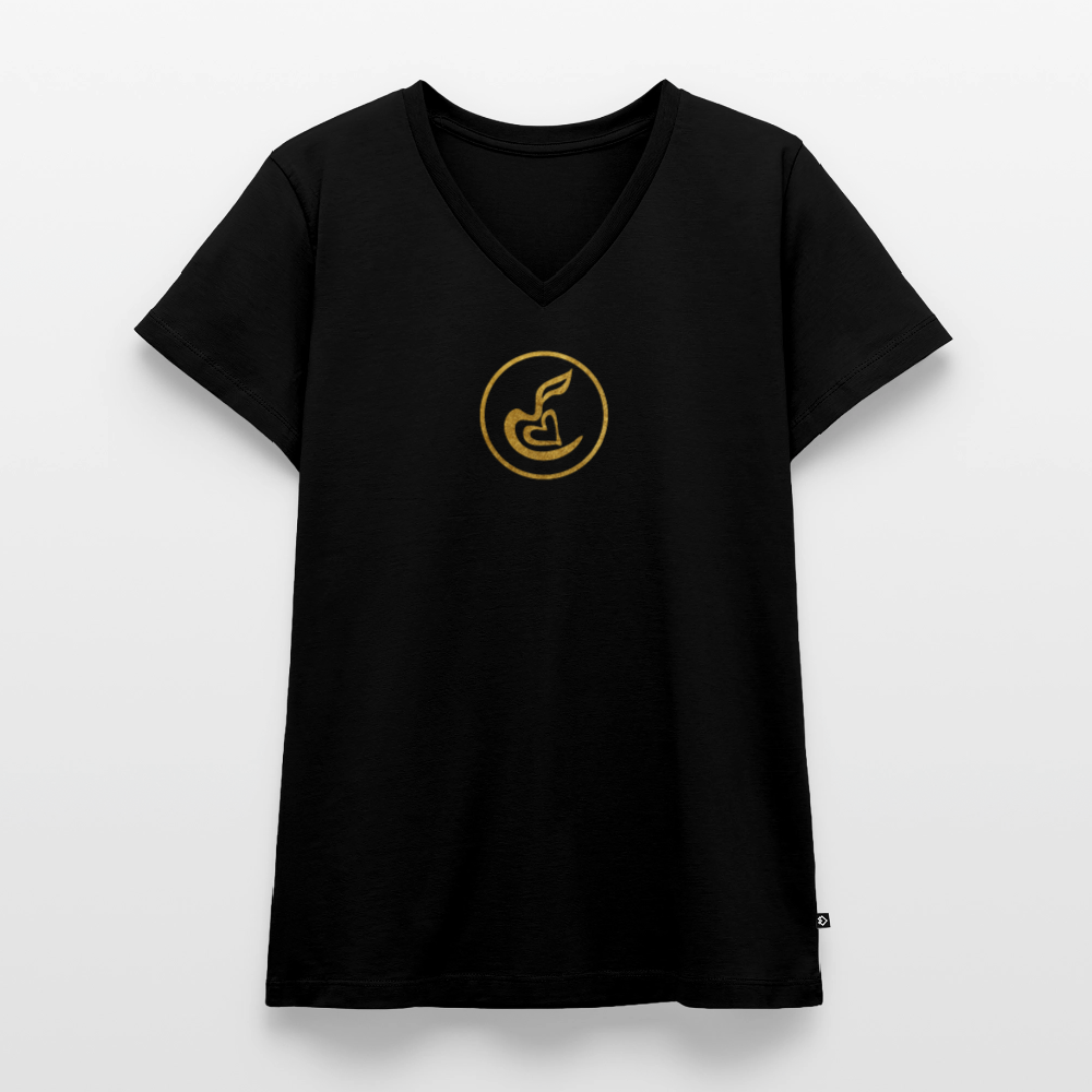 Frauen Bio-T-Shirt mit V-Ausschnitt "Wunderfülle" - Schwarz