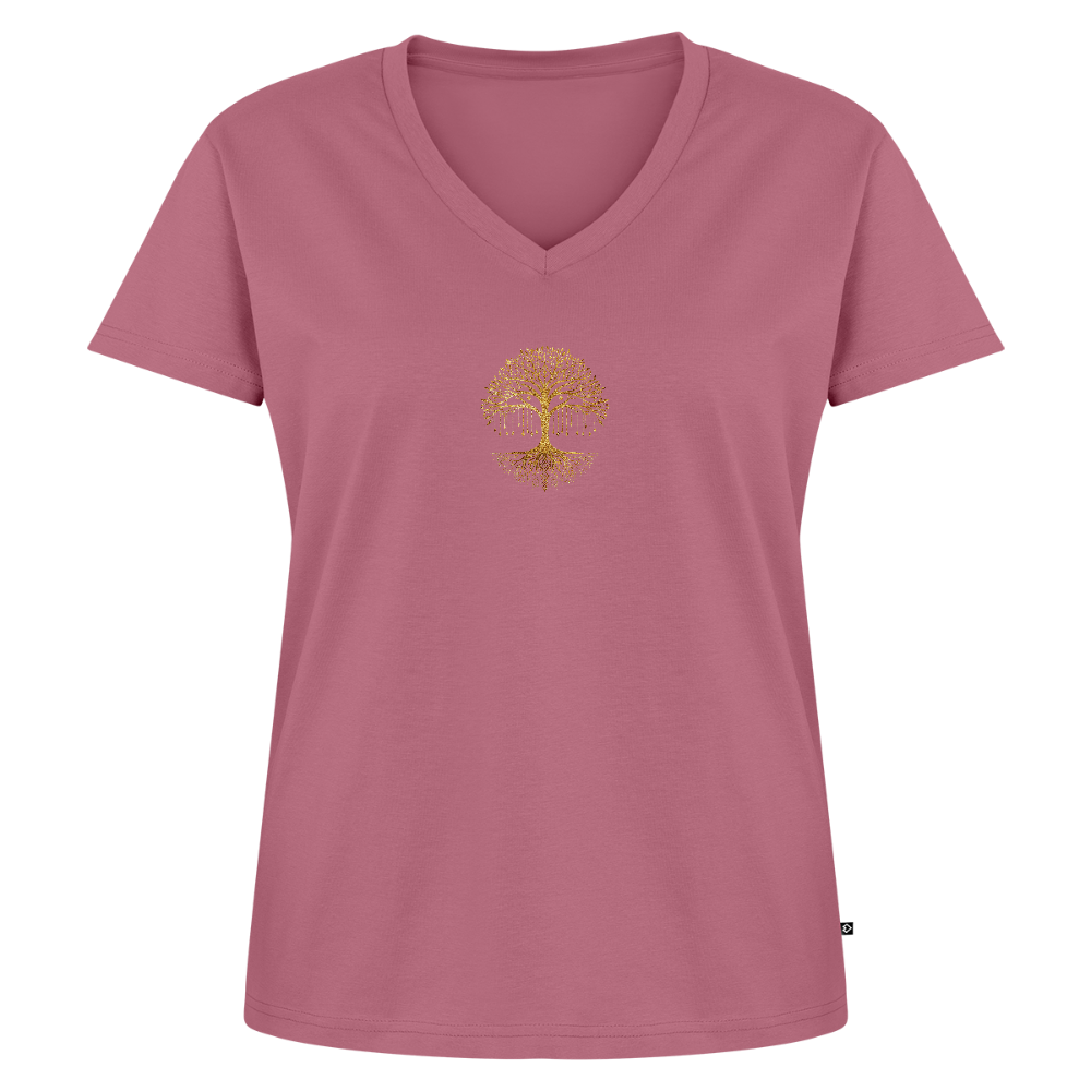 Frauen Bio-T-Shirt mit V-Ausschnitt "Weltenbaum" - Mauve