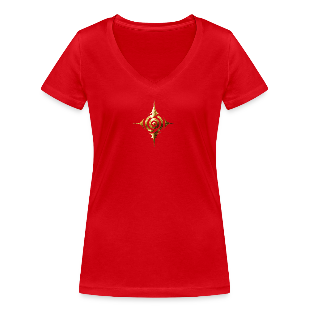 Frauen Bio-T-Shirt mit V-Ausschnitt "Tiefe Sicherheit" - Rot