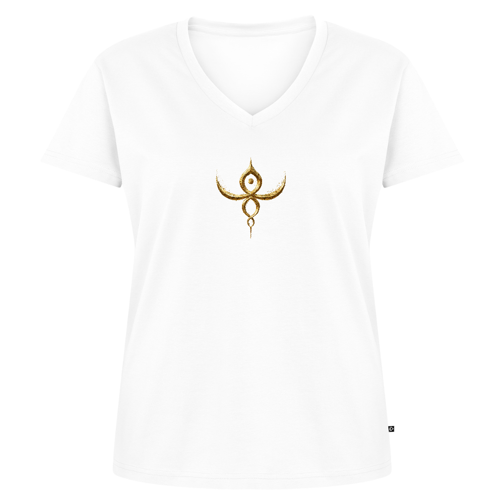 Frauen Bio-T-Shirt mit V-Ausschnitt "Heilige Kraft" - Weiß