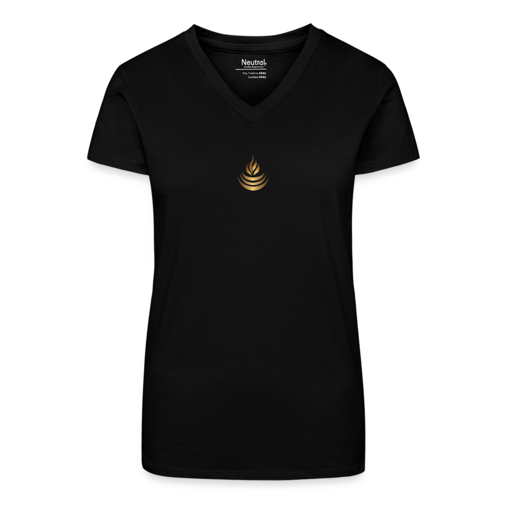 chiSign Quantenheilsymbol "Reichtum & Erfolg" Druck VS/RS Bio Frauen T-Shirt mit V-Ausschnitt - Schwarz