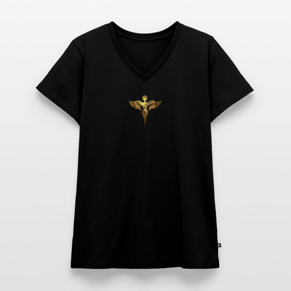 Frauen Bio-T-Shirt mit V-Ausschnitt "Gaia" - Schwarz
