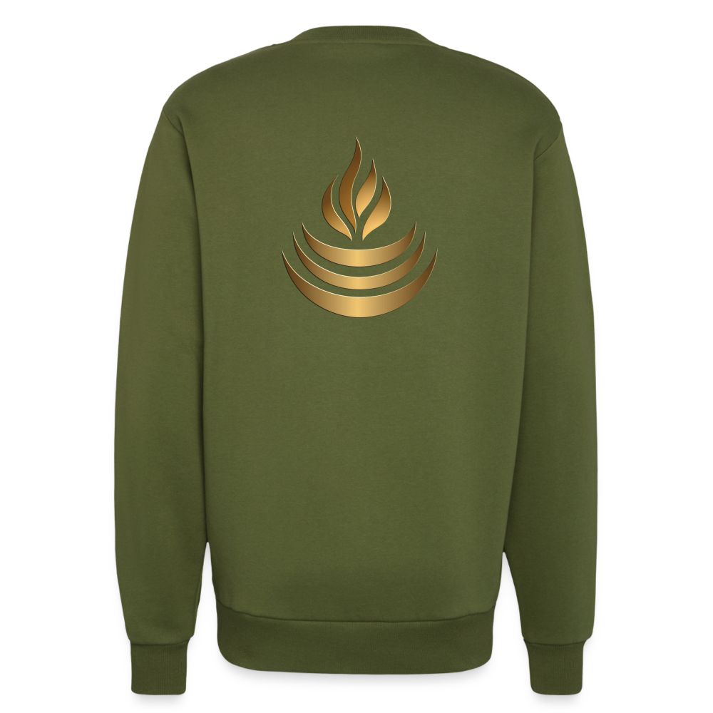 chiSign Quantenheilsymbol "Reichtum & Erfolg" Druck VS/RS Organic Relaxed Crew Neck Made in EU - MOSS GREEN